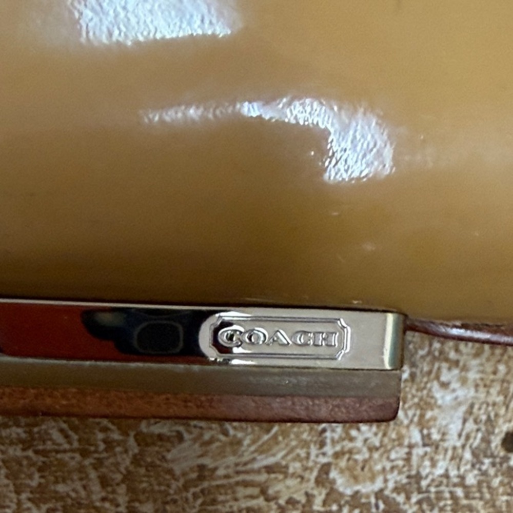 Coach Beige Patent Leather Flats with Metallic Bow - Picture 9 of 9